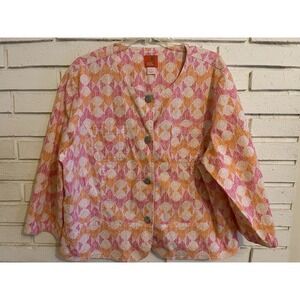 Hearts Of Palm Women's Pink/Orange Button-up 3/4 Sleeve Crop Jacket‎ Size 18